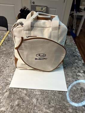 Subaru Cream Canvas Pickleball Tote Bag with Paddle Pocket